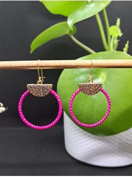 Dormeuses macramé fuchsia et doré