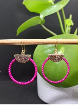 Dormeuses macramé fuchsia et doré