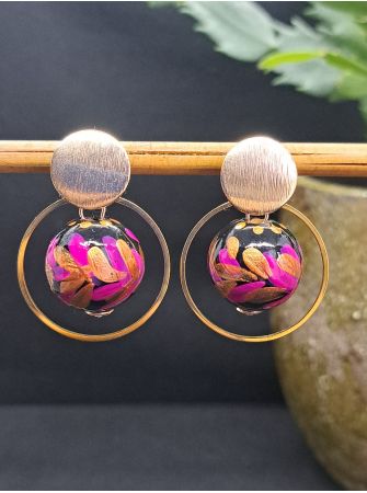 Puces perle en bois noire, cuivrée, fuchsia