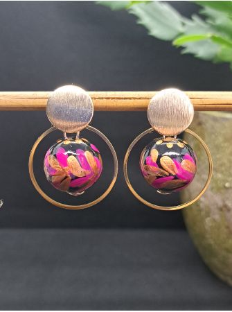 Puces perle en bois noire, cuivrée, fuchsia