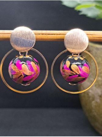 Puces perle en bois noire, cuivrée, fuchsia