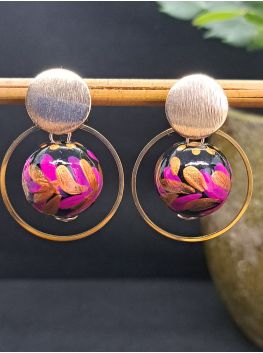 Puces perle en bois noire, cuivrée, fuchsia