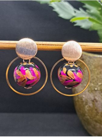 Puces perle en bois noire, cuivrée, fuchsia