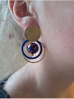 Puces, perles en bois bleu nuit, fil bleu électrique