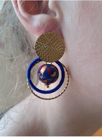 Puces, perles en bois bleu nuit, fil bleu électrique