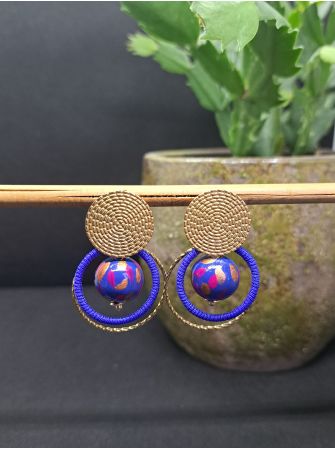 Puces, perles en bois bleu nuit, fil bleu électrique