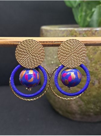 Puces, perles en bois bleu nuit, fil bleu électrique