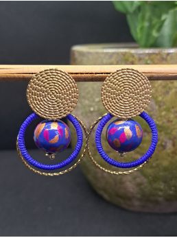 Puces, perles en bois bleu nuit, fil bleu électrique