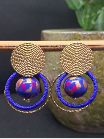 Puces, perles en bois bleu nuit, fil bleu électrique