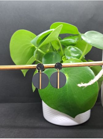 Puces résine champagne et noire, médaille noire et tige laiton