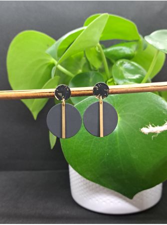 Puces résine champagne et noire, médaille noire et tige laiton