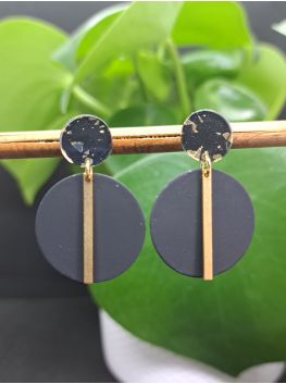 Puces résine champagne et noire, médaille noire et tige laiton