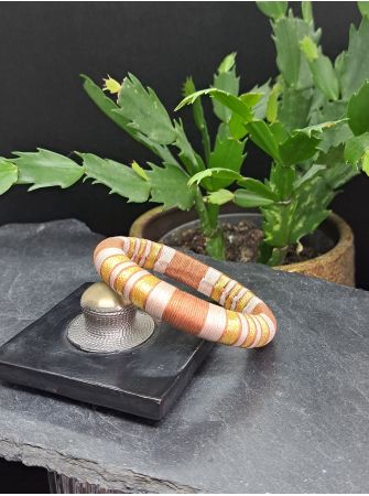 Jonc marron, beige et doré