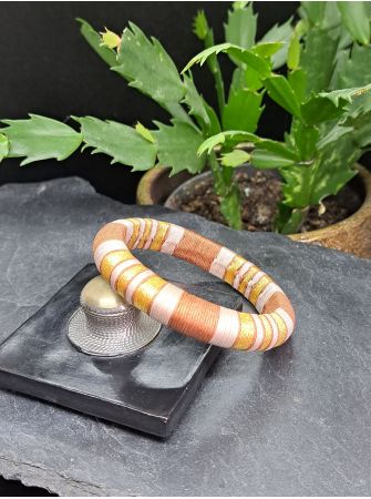 Jonc marron, beige et doré