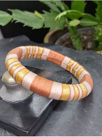 Jonc marron, beige et doré