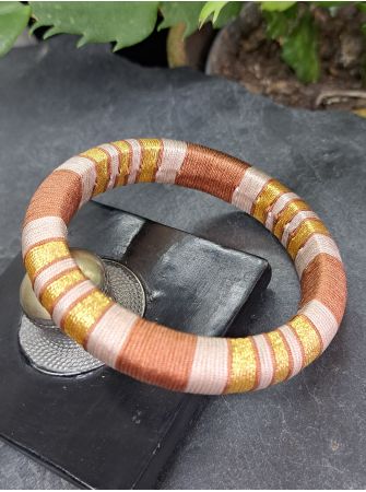 Jonc marron, beige et doré