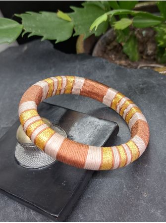 Jonc marron, beige et doré