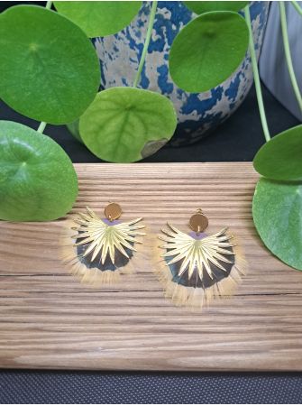 Boucles série plumes et cuir.