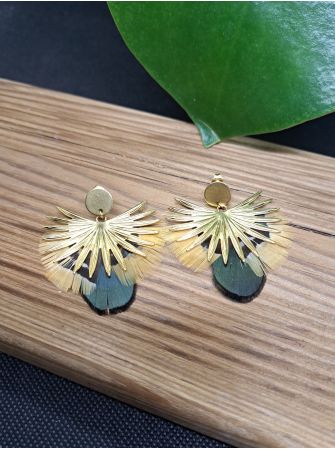 Boucles série plumes et cuir.