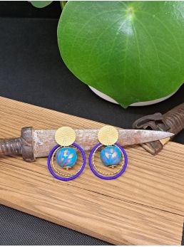 Puces ethniques, perle en bois bleu turquoise, anneau bleu roi