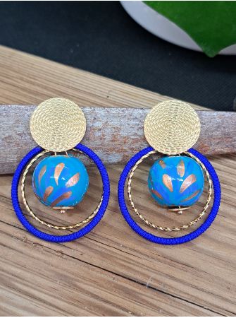 Puces ethniques, perle en bois bleu turquoise, anneau bleu roi