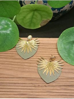 Coeur en cuir kaki et acier inoxydable