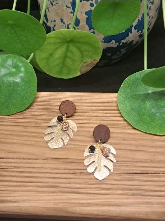 Feuille tropicale or rosé, bois et coquillage