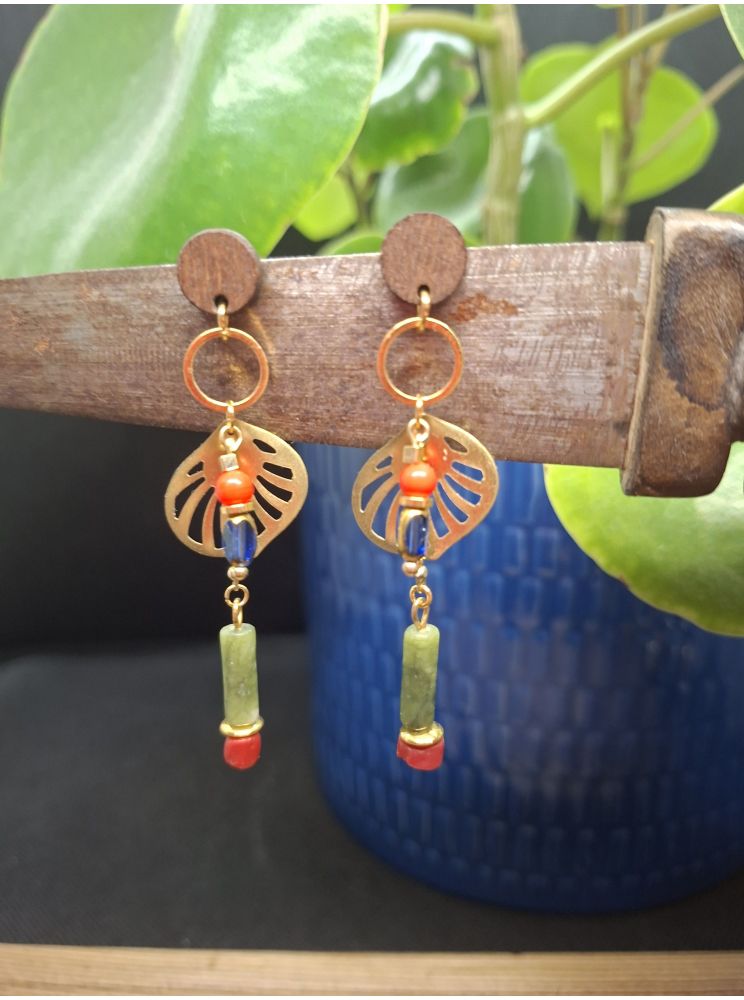 Boucles d'oreilles bois et jade verte