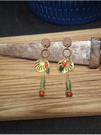 Boucles d'oreilles bois et jade verte