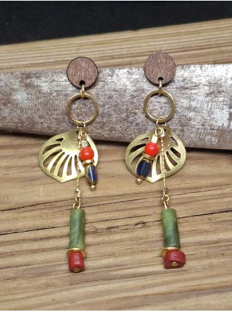 Boucles d'oreilles bois et jade verte