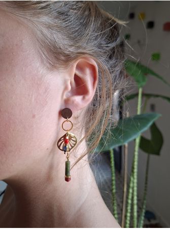 Boucles d'oreilles bois et jade verte
