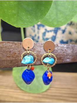 Boucles d'oreilles nature, céramique bleu.