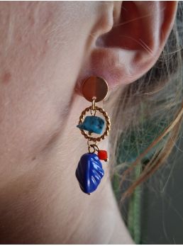 Boucles d'oreilles nature, céramique bleu.