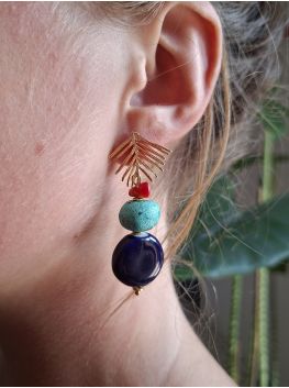 Boucles d'oreilles nature, turquoise et bleu.