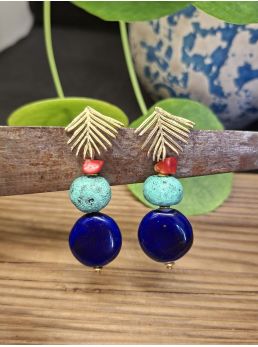 Boucles d'oreilles nature, turquoise et bleu.