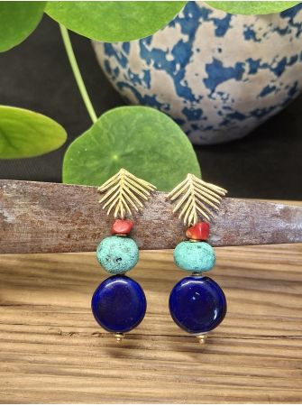 Boucles d'oreilles nature, turquoise et bleu.