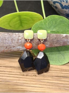Boucles d'oreilles élégantes, noire et orange.