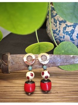 Boucles d'oreilles Bella, rouge turquoise.