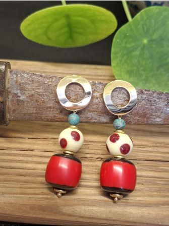 Boucles d'oreilles Bella, rouge turquoise.