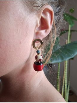 Boucles d'oreilles Bella, rouge turquoise.
