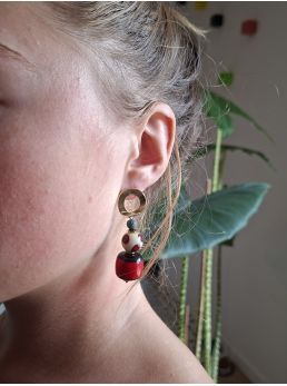 Boucles d'oreilles Bella, rouge turquoise.
