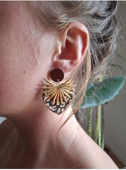 Boucles d'oreilles coeur en cuir imprimé panthère noir et doré..
